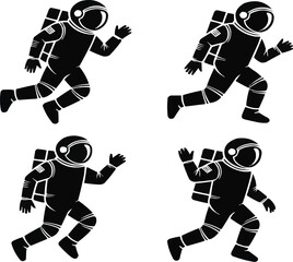 Astronaut Silhouette Set  Four Space Explorer Figures in Motion