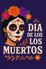 Traditional Mexican Dia de Los Muertos Celebration with Sugar Skulls, Candles and Bright Folk Patterns Generative AI