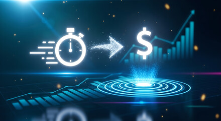 Time Is Money Efficiency Concept Business Growth Digital Blue Background