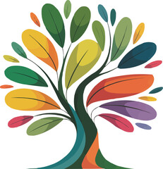Abstract Colorful Tree Icon  Vibrant Leaves and Branches