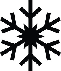 Black snowflake icon vector graphic, simple geometric shape representing winter and cold weather conditions