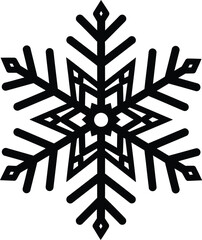 Stylized black snowflake icon illustration on white background, geometric design element for winter