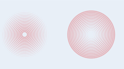 Two concentric circle patterns in light pink hues create a modern, minimalist visual on a serene, pastel background, evoking a sense of rhythm and harmony