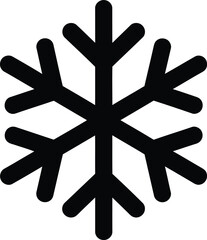 Black snowflake icon simple vector graphic representing winter cold weather and frozen precipitation element