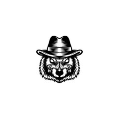 mascot logo illustration of a bear wearing a black and white hat