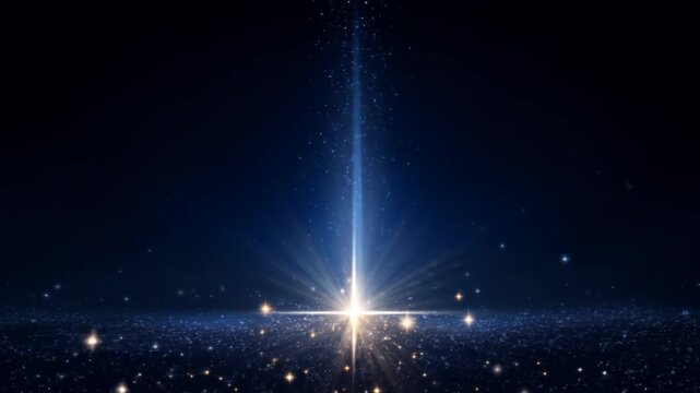 Abstract light beam emerging from darkness with particle effects