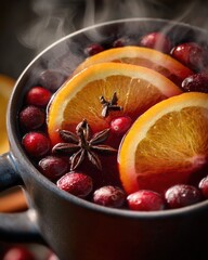 Warm winter drink with citrus and spice