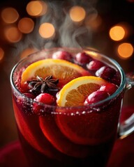 Warm winter drink with spices and fruit