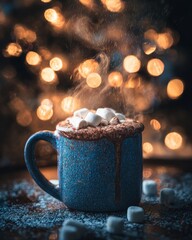 Hot chocolate with marshmallows winter scene