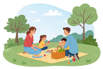 Fototapeta premium Happy family enjoying a delightful picnic in the park on a sunny day, creating lasting memories and celebrating togetherness in nature's embrace