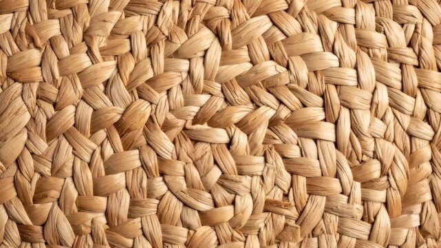 Close-up of woven natural fibers, showing texture, light tan color, and pattern for backgrounds and product displays