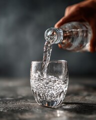 Water pouring into glass refreshment