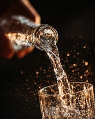 Water pouring into glass refreshment