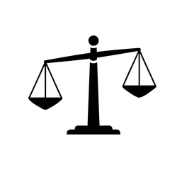 Scale of justice silhouette icon vector flat illustration on white background. Legal balance icon. Concept of minimalism, law, fairness, simple design.