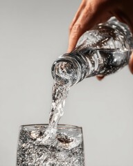 Water pouring into glass refreshment
