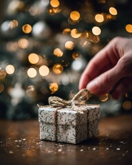 Gift unwrapping Christmas tree festive season