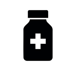 medical pill bottle silhouette icon vector flat illustration on white background.
