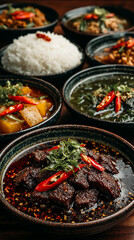 Close up Stir fried spicy pork menu on the table , thai food style.