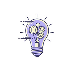 Light bulb with gears inside representing idea innovation and thinking process