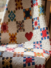 Close-up of a Colorful Patchwork Quilt fabric squares