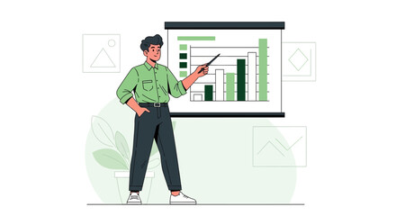 Fototapeta premium Business Analyst Presenting Data and Charts on a Presentation Board for Analysis Process