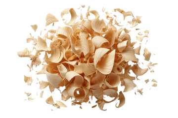 Light beige wood shavings,  spirally-shaped,  dense cluster,  isolated on black