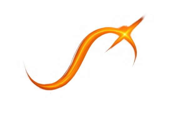 Glowing orange swoosh light effect on transparent background, energy trail concept, speed and motion rendering - Powered by Adobe