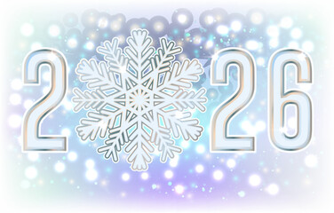 New 2026 year invitation card with xmas snowflake,  vector illustration