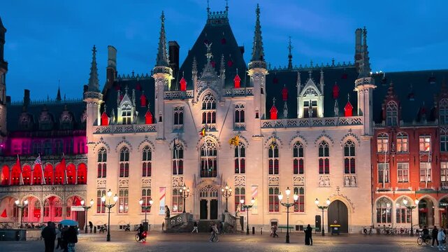 Medieval architecture on the autumn streets of historic center of Bruges, Belgium, October 20, 2025. High quality 4k footage