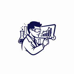 Male scientist analyzing scientific data and research results vector illustration