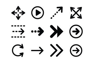Collection of black arrow icons with various directions and styles