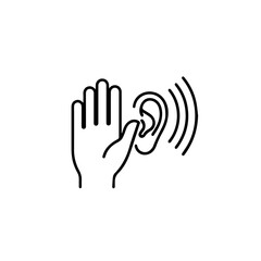 Fototapeta premium Listening Icon, Hand Cupping Ear, Sound Waves, Auditory Perception, Attention Symbol