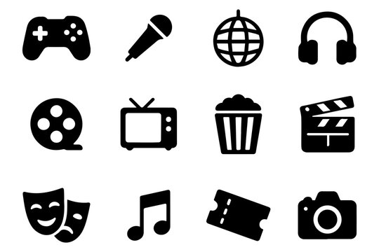Old Cinema Icons. icon set of old cinema: film reel, movie camera, clapperboard, popcorn, cinema