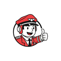 Cartoon pilot character giving thumbs up gesture professional aviation service mascot design illustration