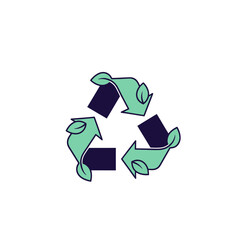 Eco friendly recycling symbol with green leaves representing environmental sustainability and conservation