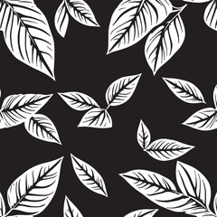 Fototapeta premium Black and white floral pattern with symmetrical leaf design illustration.