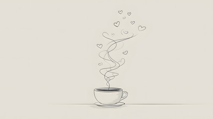 Minimalist Coffee Cup Illustration with Heart-Shaped Steam and a Nostalgic, Warm Ambiance