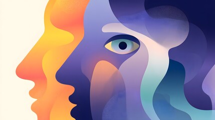 Modern Abstract Minimalist Illustration Highlighting Deliberate Eye Contact Avoidance and Communication Challenges with Soft RGB Accents Reflecting Neurodiversity and Social Intricacies