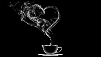 Abstract Coffee Cup Line Drawing with Delicate Heart-Shaped Steam Cloud in a Serene and Modern Artistic Style