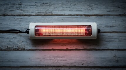 Artistic Close-up of an Energy-Efficient Electric Heater on a Distressed Wooden Background with Soft Radiance Exuding Modern Comfort and Rustic Winter Charm
