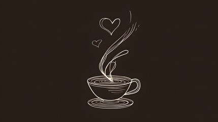 Minimalist Coffee Cup Illustration with Heart-Shaped Steam and a Nostalgic, Warm Ambiance