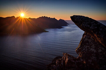 Autumn sunset on the Tungeneset beach , Senja Island, Hesten, Segla, Fjordgard