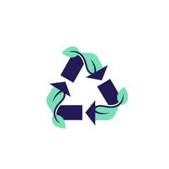 Eco friendly recycling symbol with green leaves representing environmental sustainability and natural resource conservation