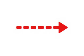 Red dotted line arrow pointing right, indicating direction, progress, forward movement, and next steps on a transparent background