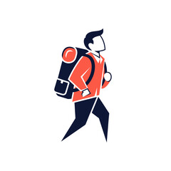 Stylized person walking with backpack illustration simple graphic design minimalist travel adventure icon concept