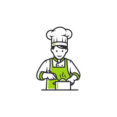 Chef cooking in a pot professional food preparation service restaurant culinary illustration