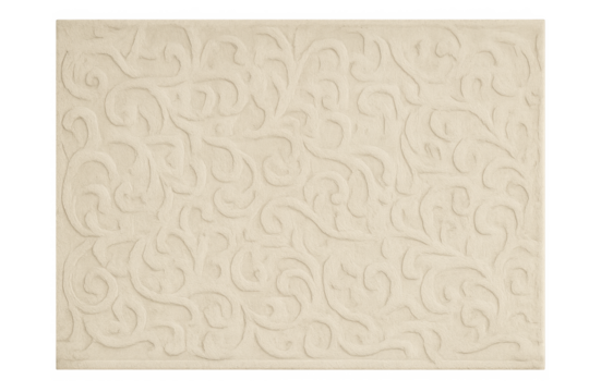 Beige rug with embossed scroll ornamental pattern