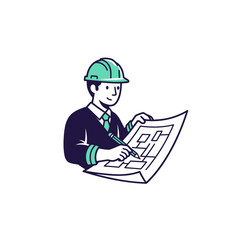 Engineer architect contractor professional design blueprint plan worker construction hard hat