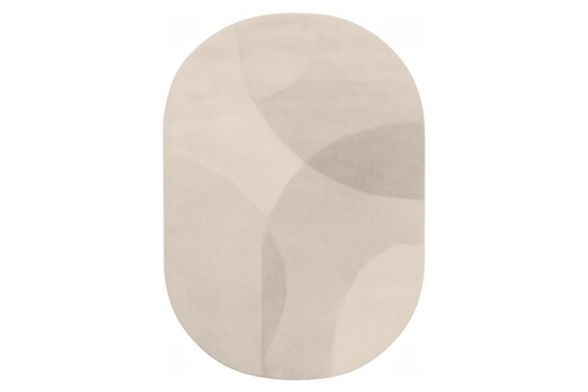 Beige oval rug with abstract minimalist pattern