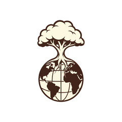 Global tree and earth symbol ecological concept growing world environmental sustainability reforestation international nature conservation